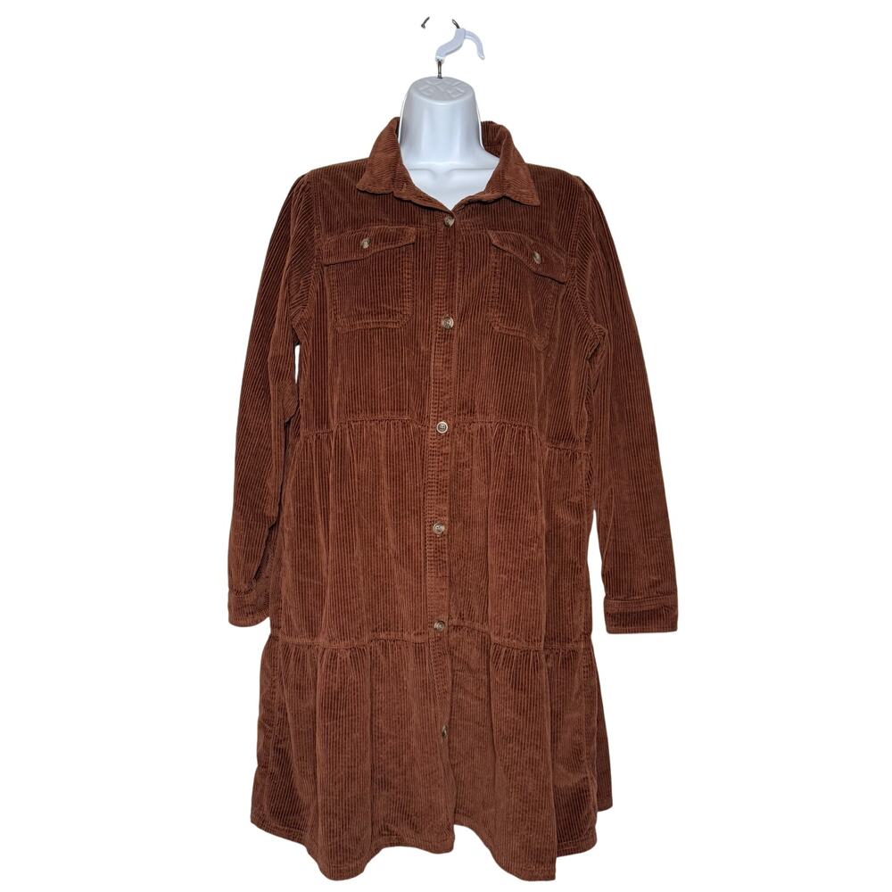 American Eagle Dress Womens Size LARGE TALL Brown Corduroy Tiered Mini